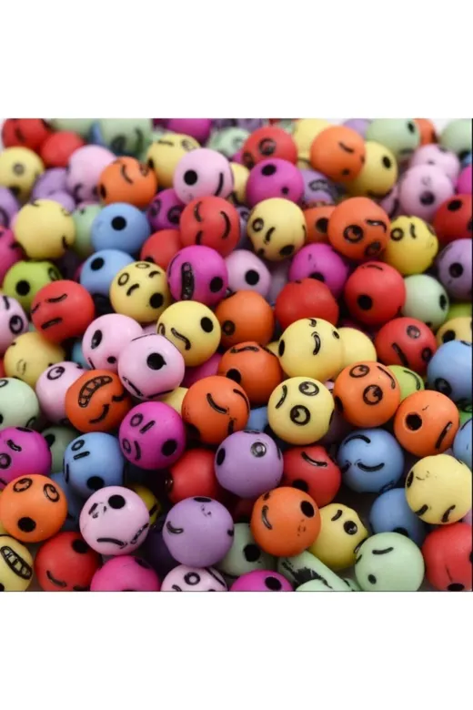 MY VİNTAGE emojitopboncuk100adet 100 Adet Emoji Top Boncuk Karışık Renkli Plastik Boncuk