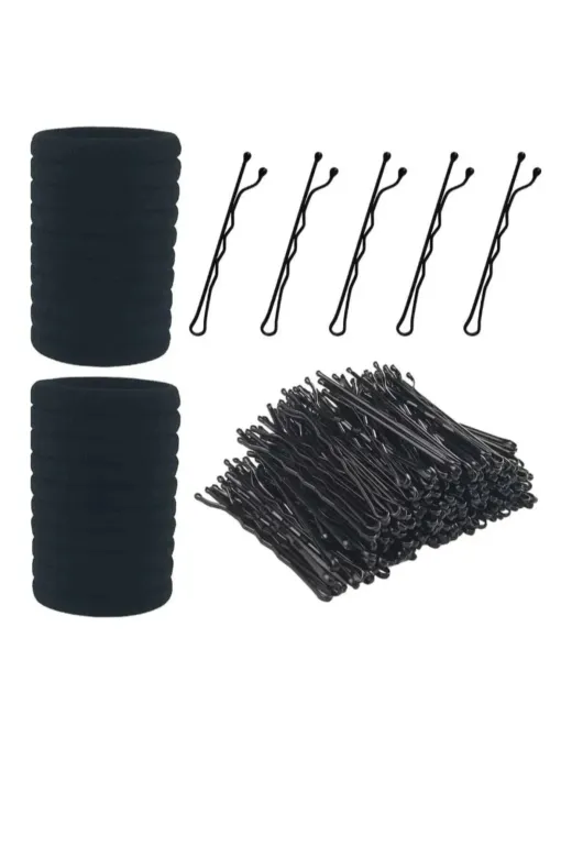 MY VİNTAGE teltoka Kadın Siyah Profesyonel Tel Toka Lastik Toka 20 Lastik 20 Tel Toka Toplam 40 Adet
