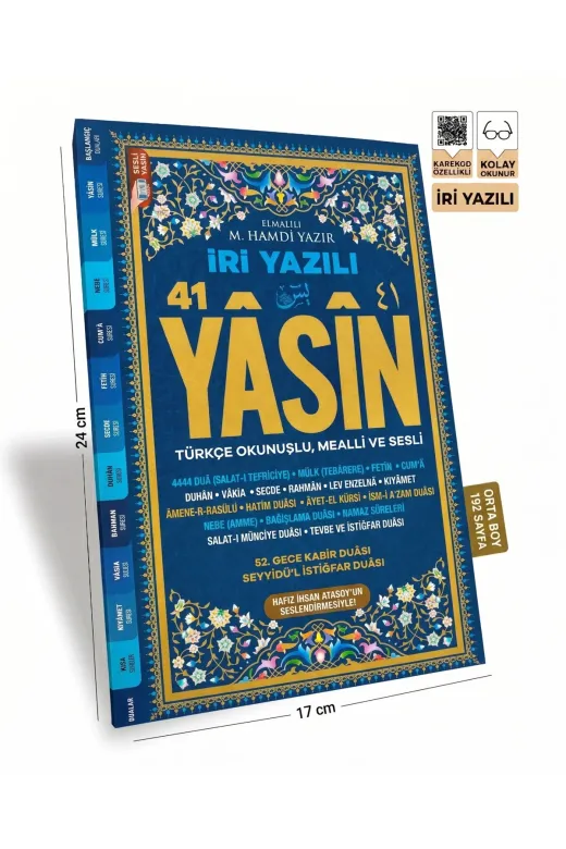 MyReal hczysn019 İri Yazılı 41 Yasin Lacivert - Orta Boy (17X24 Cm) 192 Sayfa - Karekodlu Sesli, Mealli Ve Türkçe Okunuşlu