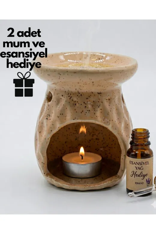 MyReal TYCC43FF799373E0408A03400 Dekoratif Seramik Buhurdanlık Seti - 10 Ml Hediye Esansiyel Yağ Ve Tealight Mum