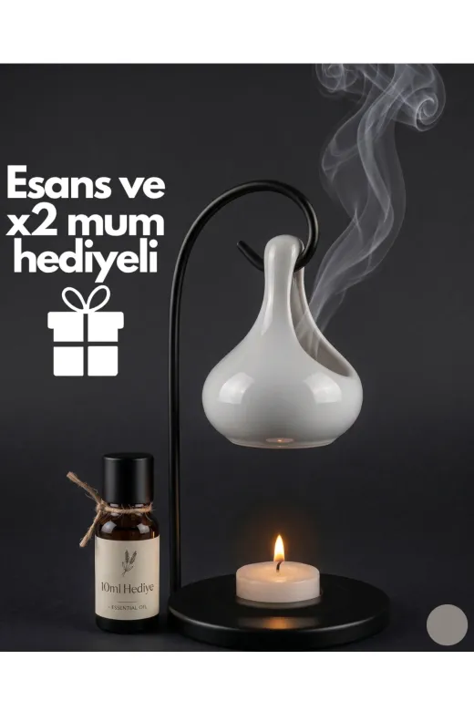 MyReal TYCC43FF799373E0408A03400 Modern Damla Tasarımlı Seramik Buhurdanlık Seti Askılı (Hediye Uçucu Yağ Ve Mum İlaveli)