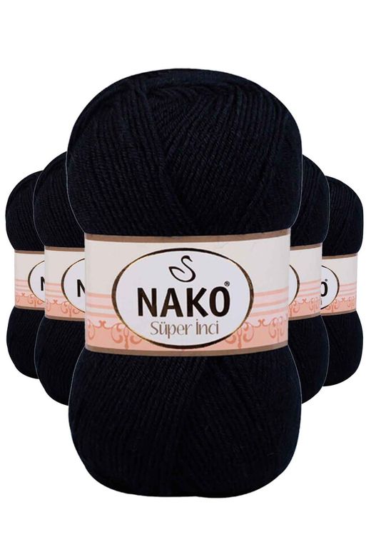 Nako RT-RYL-5ARNKSNC217 5 Adet Süper İnci El Örgü İpi 100 Gr Siyah 217