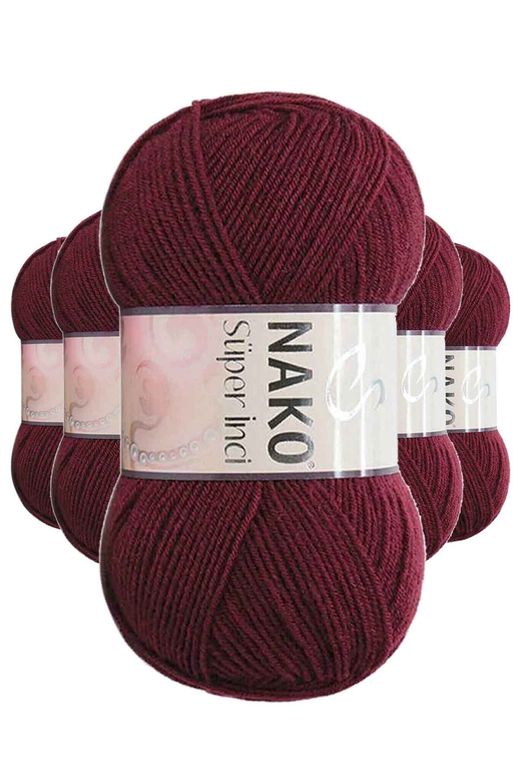 Nako RT-RYL-5ARNKSNC999 5 Adet Süper İnci El Örgü İpi 100 Gr Bordo 999