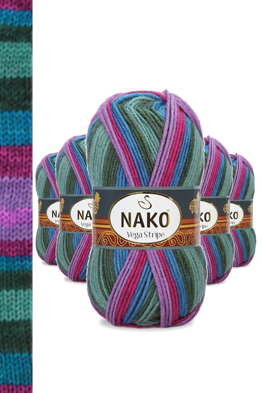 Nako RT-RYL-NWNKVS82408-5 5 Adet Vega Stripe Premium Akrilik El Örgü İpi Yünü No: 82408