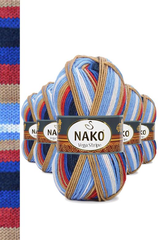 Nako RT-RYL-NWNKVS82411-5 5 Adet Vega Stripe Premium Akrilik El Örgü İpi Yünü No: 82411