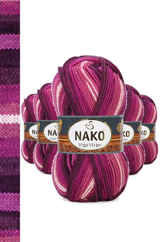 Nako RT-RYL-NWNKVS82413-5 5 Adet Vega Stripe Premium Akrilik El Örgü İpi Yünü No: 82413