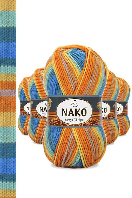 Nako RT-RYL-NWNKVS82421-5 5 Adet Vega Stripe Premium Akrilik El Örgü İpi Yünü No: 82421