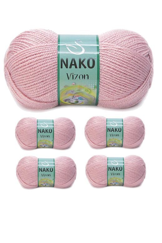 Nako RT-RYL-NWNKVZ10275-5 5 Adet Vizon Premium Akrilik El Örgü İpi Yünü Renk No:10275 Pembemsi Pudra