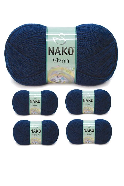 Nako RT-RYL-NWNKVZ148-5 5 Adet Vizon Premium Akrilik El Örgü İpi Yünü Renk No:148 Lacivert