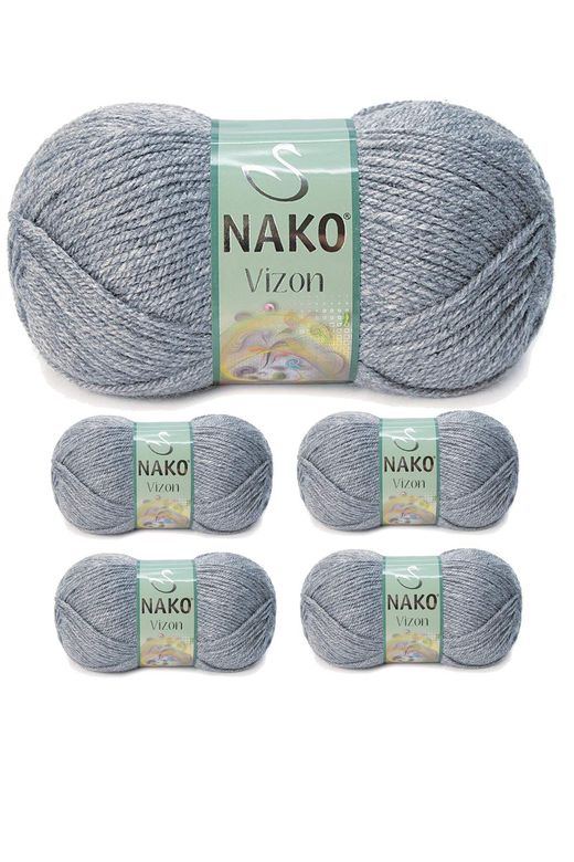 Nako RT-RYL-NWNKVZ194-5 5 Adet Vizon Premium Akrilik El Örgü İpi Yünü Renk No:194 Sis Gri