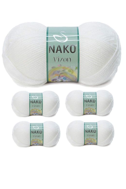 Nako RT-RYL-NWNKVZ208-5 5 Adet Vizon Premium Akrilik El Örgü İpi Yünü Renk No:208 Beyaz