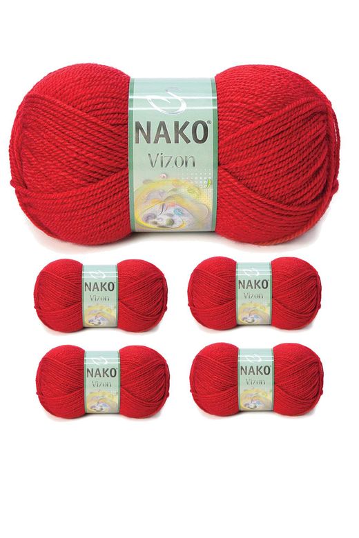 Nako RT-RYL-NWNKVZ251-5 5 Adet Vizon Premium Akrilik El Örgü İpi Yünü Renk No:251 Bayrak Kırmızı