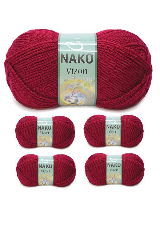 Nako RT-RYL-NWNKVZ3630-5 5 Adet Vizon Premium Akrilik El Örgü İpi Yünü Renk No:3630 Vişne Çürüğü