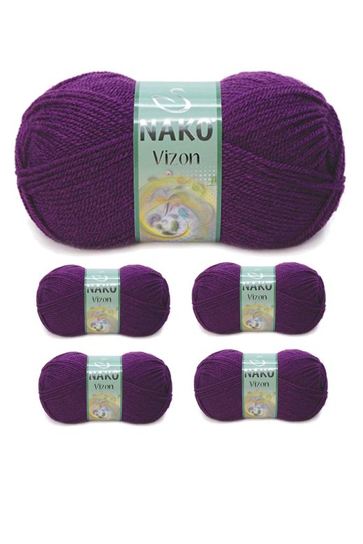 Nako RT-RYL-NWNKVZ60-5 5 Adet Vizon Premium Akrilik El Örgü İpi Yünü Renk No:60 Mürdüm