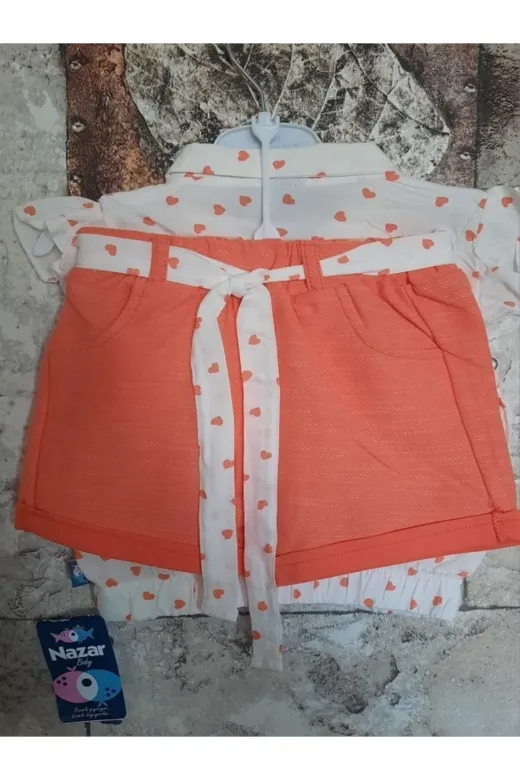 Nazar 23223 Kalp Desenli Beyaz  Viskon Kız Çocuk Takım
