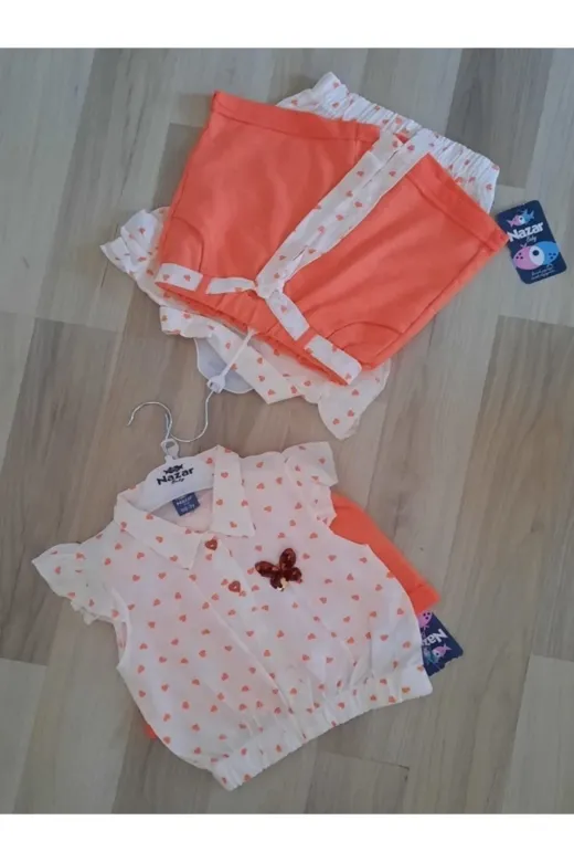 Nazar 23223 Kalp Desenli Beyaz  Viskon Kız Çocuk Takım