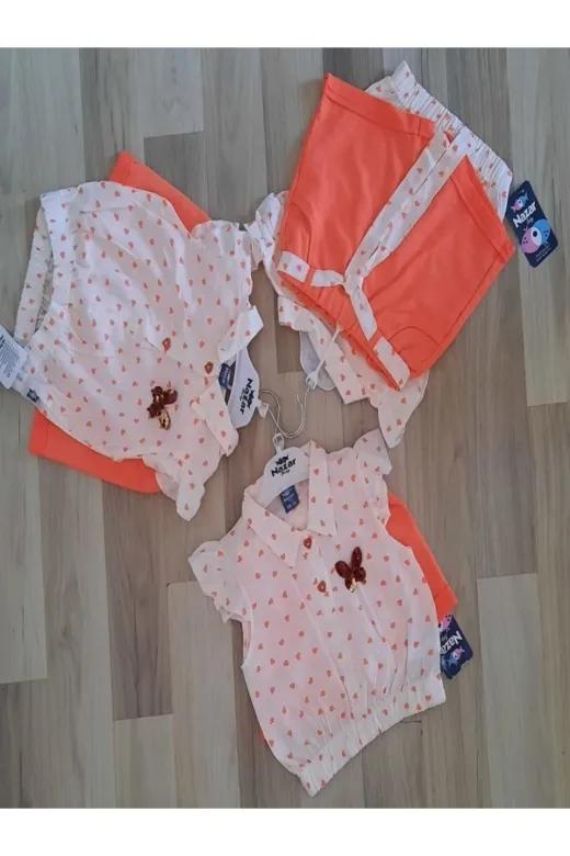 Nazar 23223 Kalp Desenli Beyaz  Viskon Kız Çocuk Takım