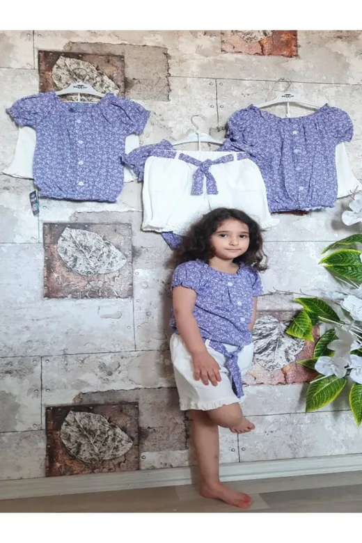 Nazar 23296 Çicek Des Raporlu Kiz Takim Mor Takım