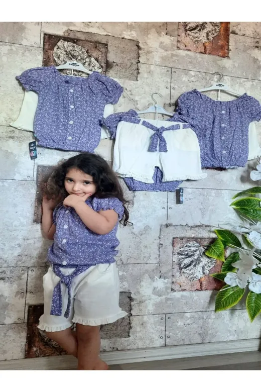 Nazar 23296 Çicek Des Raporlu Kiz Takim Mor Takım