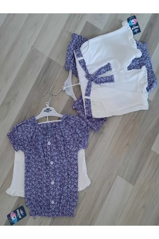 Nazar 23296 Çicek Des Raporlu Kiz Takim Mor Takım