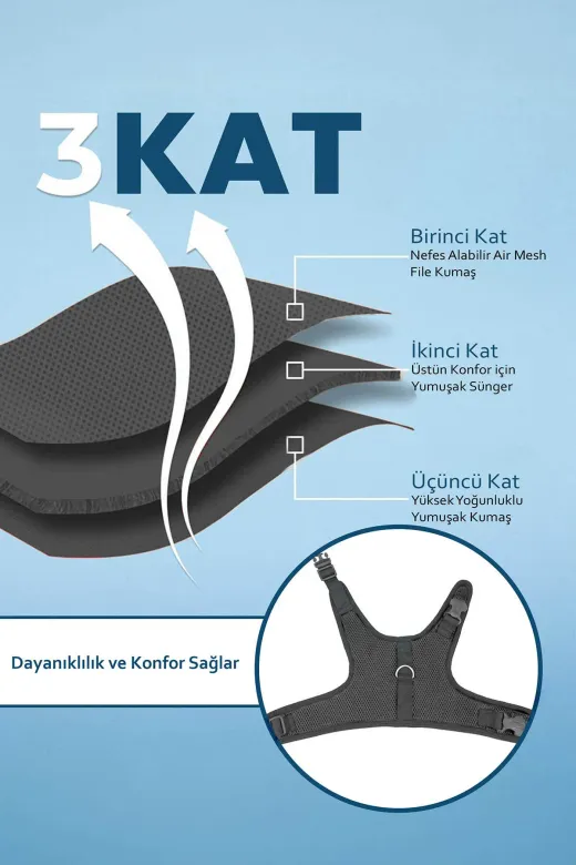 nefertiti cosmetic kırmızı1750 3 Kat File Yeni Nesil Nefes Alabilen Kedi Göğüs Tasma 2'li Set Siyah