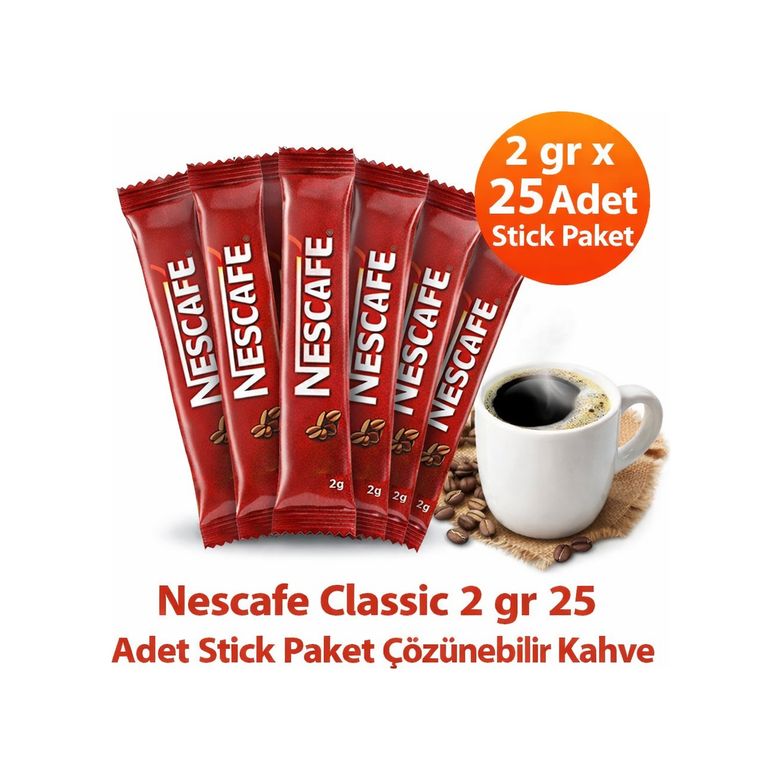 Nescafe 3MjAyMzQxMzY4Mw-BLNC Kahve Classic 2 Gr 25 Adet Stick Paket Çözünebilir Kahve Diğer