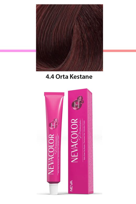 Neva Color RT-RYL-1NC1063-44 Premium 4.4 Orta Kestane - Kalıcı Krem Saç Boyası 50 G Tüp