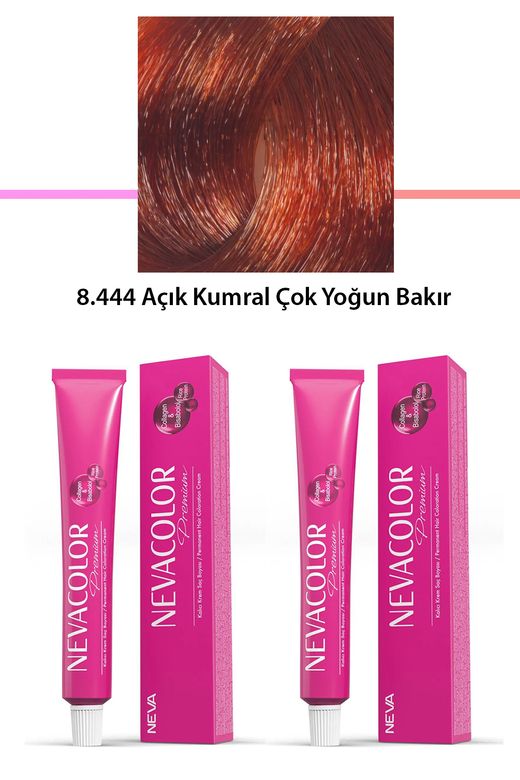 Neva Color RT-RYL-2NC2012-8444 2 Li Set Premium 8.444 Açık Kumral Çok Yoğun Bakır - Kalıcı Krem Saç Boyası 2 X 50 G Tüp