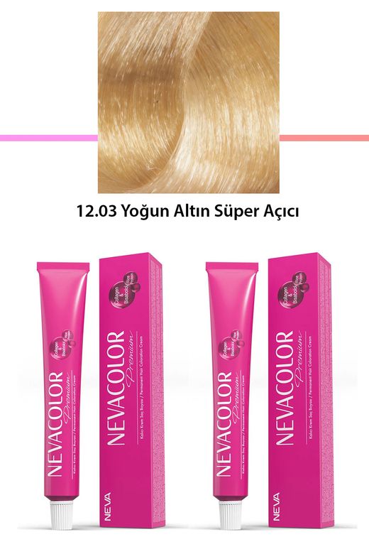 Neva Color RT-RYL-2NC2061-1203 2 Li Set Premium 12.03 Yoğun Altın Süper Açıcı - Kalıcı Krem Saç Boyası 2 X 50 G Tüp