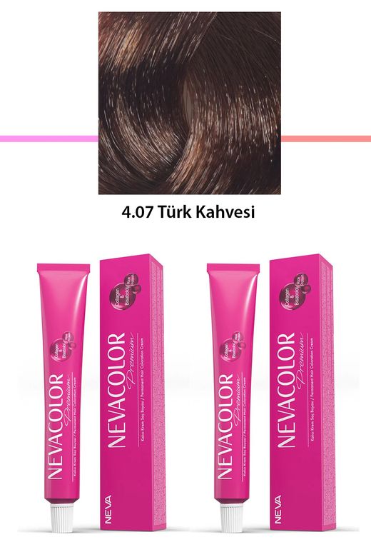 Neva Color RT-RYL-2NC2066-407 2 Li Set Premium 4.07 Türk Kahvesi - Kalıcı Krem Saç Boyası 2 X 50 G Tüp