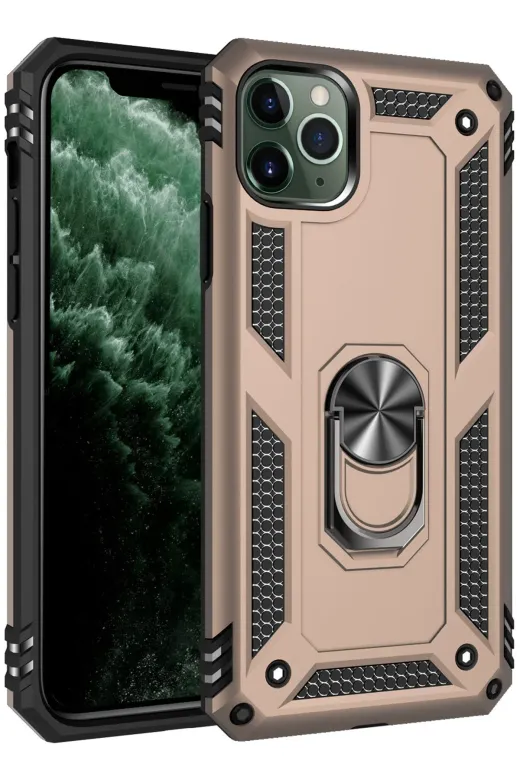 Newface Apple iPhone 11 Pro Kılıf Sofya Yüzüklü Silikon Kapak - Gold