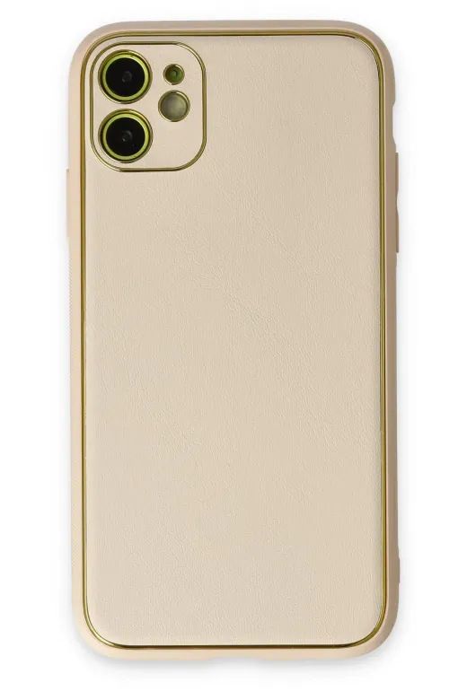 Newface Apple iPhone 12 Kılıf Coco Deri Silikon Kapak - Gold