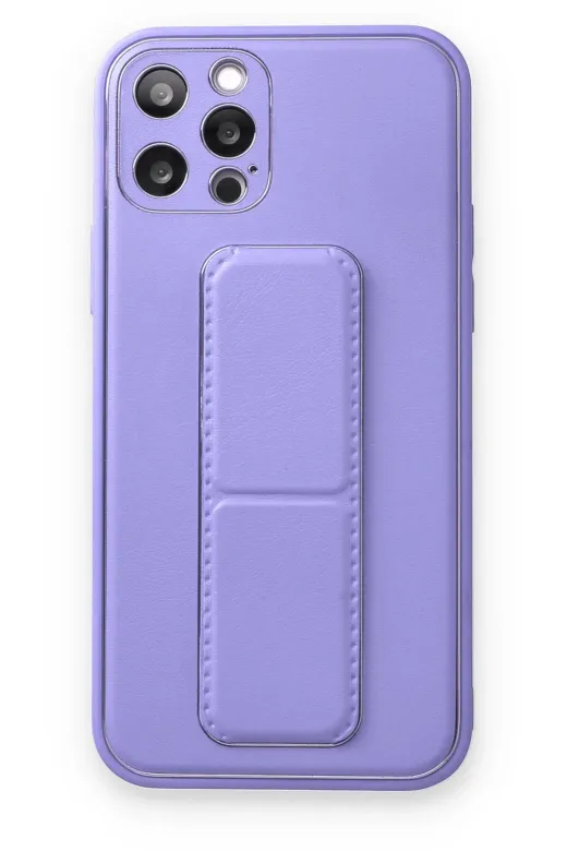 Newface Apple iPhone 12 Pro Kılıf Coco Deri Standlı Kapak - Koyu Lila