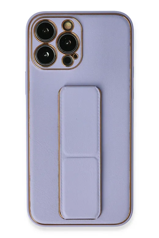 Newface Apple iPhone 13 Pro Kılıf Coco Deri Standlı Kapak - Lila