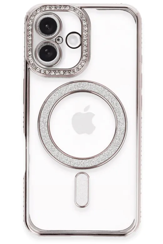 Newface Apple iPhone 16 Plus Kılıf Joke Simli Magneticsafe Kılıf - Pembe