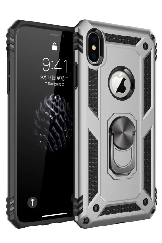 Newface Apple iPhone X Kılıf Sofya Yüzüklü Silikon Kapak - Gümüş