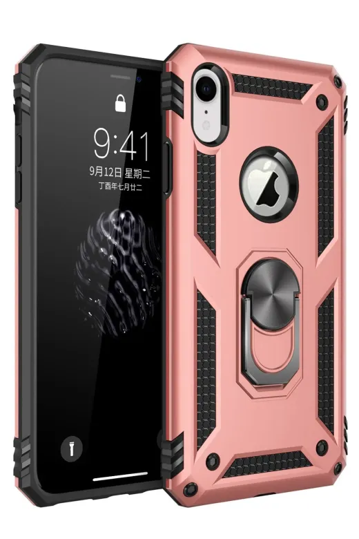 Newface Apple iPhone XR Kılıf Sofya Yüzüklü Silikon Kapak - Rose