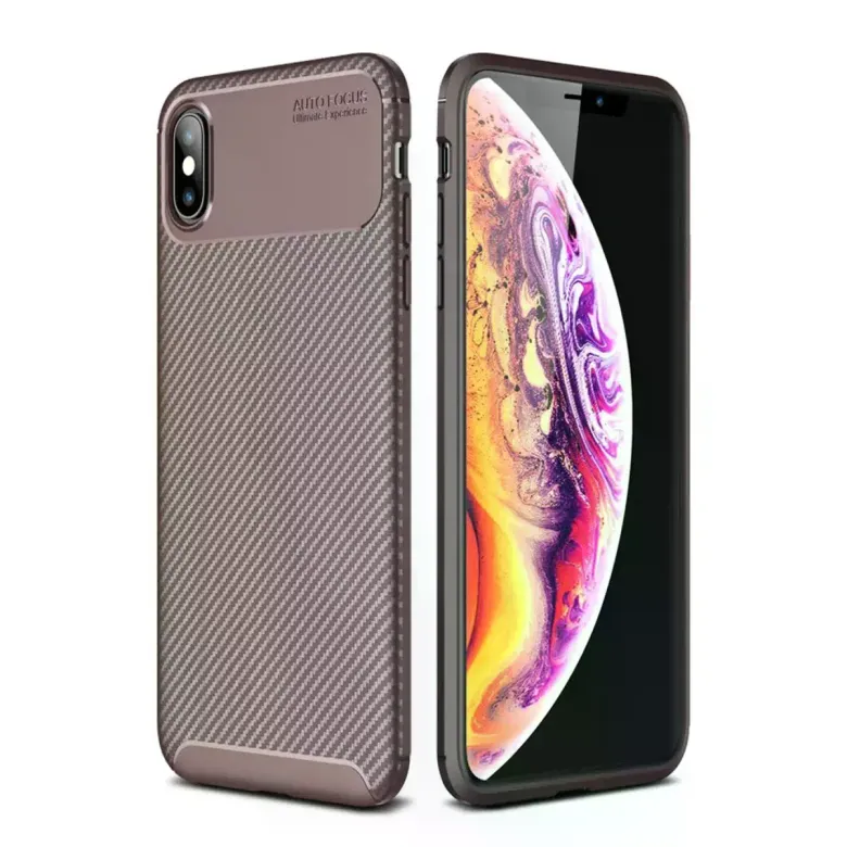 Newface Apple iPhone XS Max Kılıf Auto Focus Karbon Kapak - Kahverengi