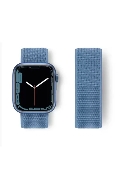 Newface Apple Watch 42mm Hasırlı Cırtcırtlı Kordon - Mavi