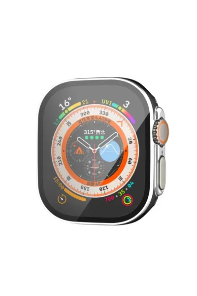 Newface Apple Watch Ultra 49mm Legend Camlı Kasa Ekran Koruyucu - Siyah-Gümüş