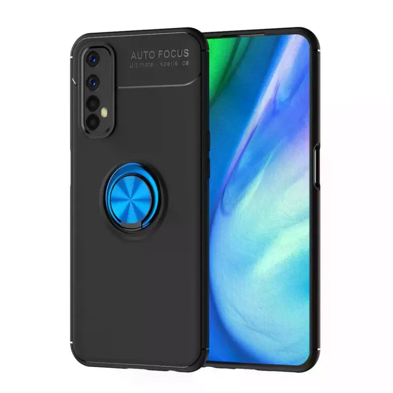 Newface Realme 7 Kılıf Range Yüzüklü Silikon - Siyah-Mavi