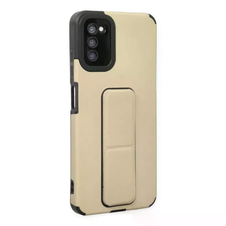 Newface Samsung Galaxy A03S Kılıf Mega Standlı Silikon - Gold
