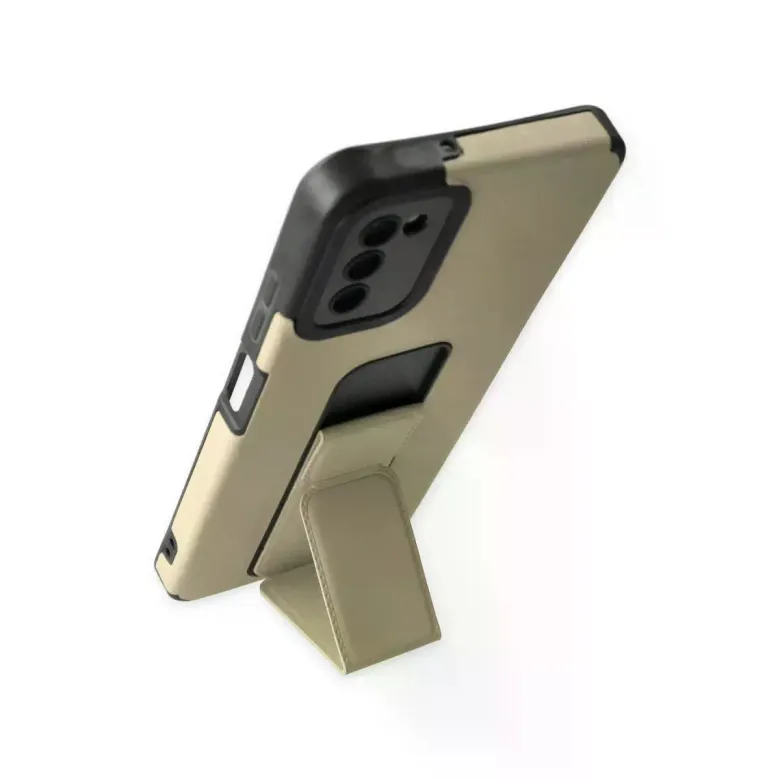 Newface Samsung Galaxy A03S Kılıf Mega Standlı Silikon - Gold