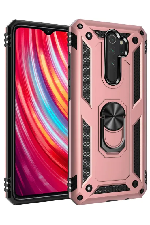 Newface Xiaomi Redmi Note 8 Pro Kılıf Sofya Yüzüklü Silikon Kapak - Rose
