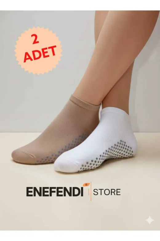 NF ND ENEFENDİ YOGAEKO 2 Çift Kaydırmaz Unisex Yoga, Pilates, Tavaf Çorabı | Spor Patik Çorap Beyaz|Açıkkahve 36-40