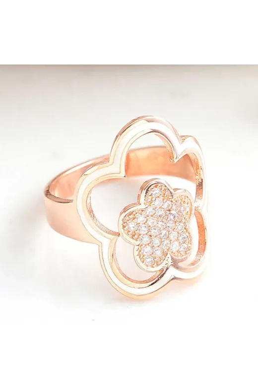 NİDAM BUTİK NIDMBTK-T8232 Gümüş Rose Çiçek Desenli Kadın Yüzük