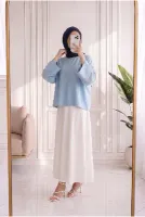 Nigar Geniş Kol Çilek Bluz-AS5979 Mavi