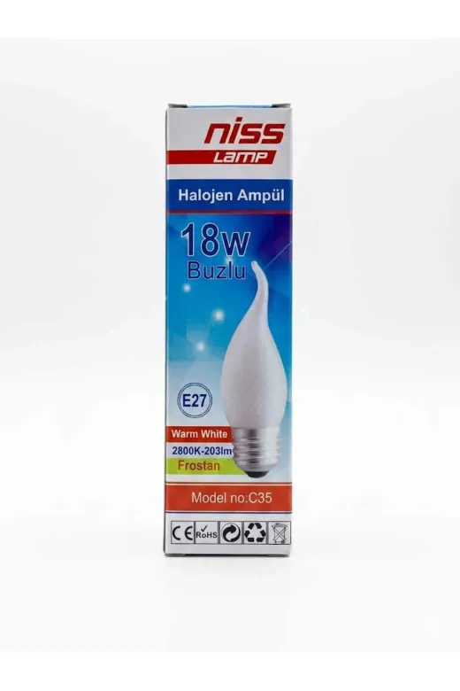 Niss dklflş 2' Li 18W E27 Buzlu Halojen Kivrik Mum Ampul