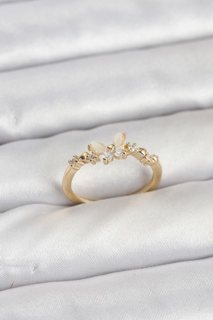 Nm-store BYK3921-BLNC Kelebek Model Gold Renk Pirinç Kadın Yüzük Çok Renkli
