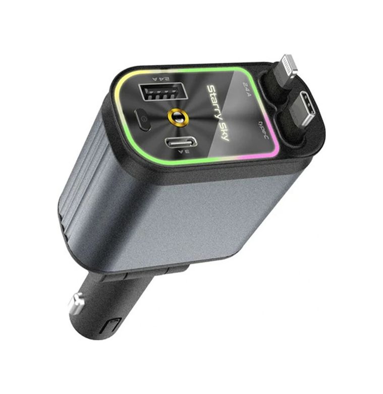 Nm-store TrLat0EM0015K-Araç şarj 125-BLNCC 4 Ü 1 Arada Çift Usb Bağlantı Çakmaklık, Type-C Hızlı Şarjlı 66W,geri Çekilebilir Araç Telefon Şarj Cihazı